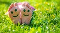 Child feet on the grass drawing a smile. Selective focus. Royalty Free Stock Photo