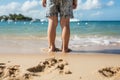 child feet standing on beach . ai generated