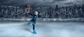 Child  figure skater on winter lake  background Royalty Free Stock Photo