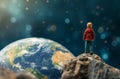 Child figurine observing the earth Royalty Free Stock Photo