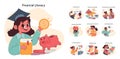 Child Financial Literacy set. Flat vector illustration