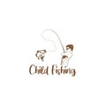 Child fishing hand drawn logo vector