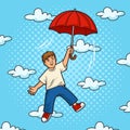 Child flies with umbrella like parachute vector