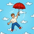 Child flies with umbrella like parachute raster