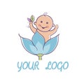 A child in a flower. Newborn boy logo. Vector illustration