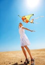 Kid flying kite outdoor. Royalty Free Stock Photo