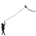 A child flying kite, body black color silhouette vector