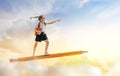 Child flying on a pencil Royalty Free Stock Photo