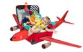 Child flying in travel suitcase packed for vacation Royalty Free Stock Photo