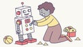 Child focused on assembling a robot toy, learning engineering and technology, vector design Generative AI Royalty Free Stock Photo