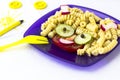 Child food. Funny food. Plate with pasta Royalty Free Stock Photo