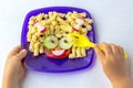 Child food. Funny food. Plate with pasta Royalty Free Stock Photo