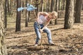 Child found an unexploded bomb Royalty Free Stock Photo