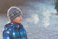 Child on frosty morning in park