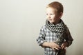 Child. funny little boy in scurf. Fashion Children. 4 years old. plaid shirt Royalty Free Stock Photo