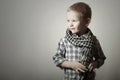 Child. funny little boy in scurf. Fashion Children. 4 years old. plaid shirt Royalty Free Stock Photo