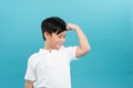 Child. Funny Little Boy.Sport Handsome Boy. Strong. bodybuilder. showing his hand biceps muscles Royalty Free Stock Photo