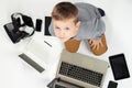 Child with gadgets. little boy and new technology Royalty Free Stock Photo