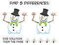 Child game - find 5 differences in pictures with cute smiling sn Royalty Free Stock Photo