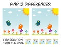 Child game - find 5 differences in pictures with natural theme