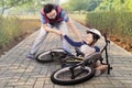 Child gets crash and helped by dad Royalty Free Stock Photo