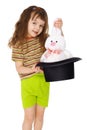 Child gets rabbit out of hat like magician Royalty Free Stock Photo