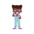 A child girl African American dark-skinned brushes her teeth. National ChildrenÃ¢â¬â¢s Dental Health Month Royalty Free Stock Photo