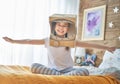 Girl in astronaut costume Royalty Free Stock Photo