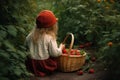 Child girl basket berries. Generate Ai Royalty Free Stock Photo