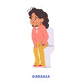 Child Girl Character With Diarrhea Is Common Condition Characterized By Frequent Loose Or Watery Stools In Children