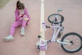 Child girl crying after bike accident