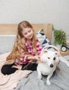 Child girl and dog