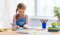 Child girl doing homework writing and reading at home Royalty Free Stock Photo