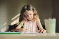 Child girl drawing at home Royalty Free Stock Photo