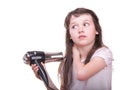 Child girl drying hair Royalty Free Stock Photo