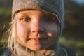 Child girl face portrait close up looking at camera cute baby 2 years old Royalty Free Stock Photo