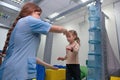 Child girl give five physiotherapist during sensory integration session Royalty Free Stock Photo