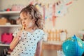 Child girl learning with globe at home Royalty Free Stock Photo