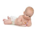 Child girl lying with baby nipple soother Royalty Free Stock Photo