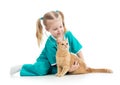 Child girl playing doctor with cat Royalty Free Stock Photo