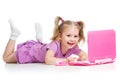 Child girl playing with laptop toy Royalty Free Stock Photo