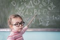 Child Girl Pointing School Blackboard Royalty Free Stock Photo