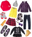 Child girl's fashion sleeve set collage isolated. Royalty Free Stock Photo