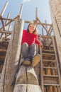 girl on the sports wooden Playground