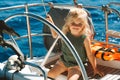 Child girl traveling on yacht family active vacations cruise blue sea