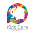 Child Girl Vector logotype in RainbowColor Circle. Silhouette profile human head. Concept logo for people, children