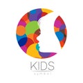 Child Girl Vector logotype in RainbowColor Circle. Silhouette profile human head. Concept logo for people, children