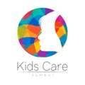 Child Girl Vector logotype in RainbowColor Circle. Silhouette profile human head. Concept logo for people, children