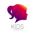 Child Girl violet logotype in vector. Silhouette profile human head. Concept logo for people, children, autism, kids