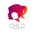 Child Girl violet logotype in vector. Silhouette profile human head. Concept logo for people, children, autism, kids